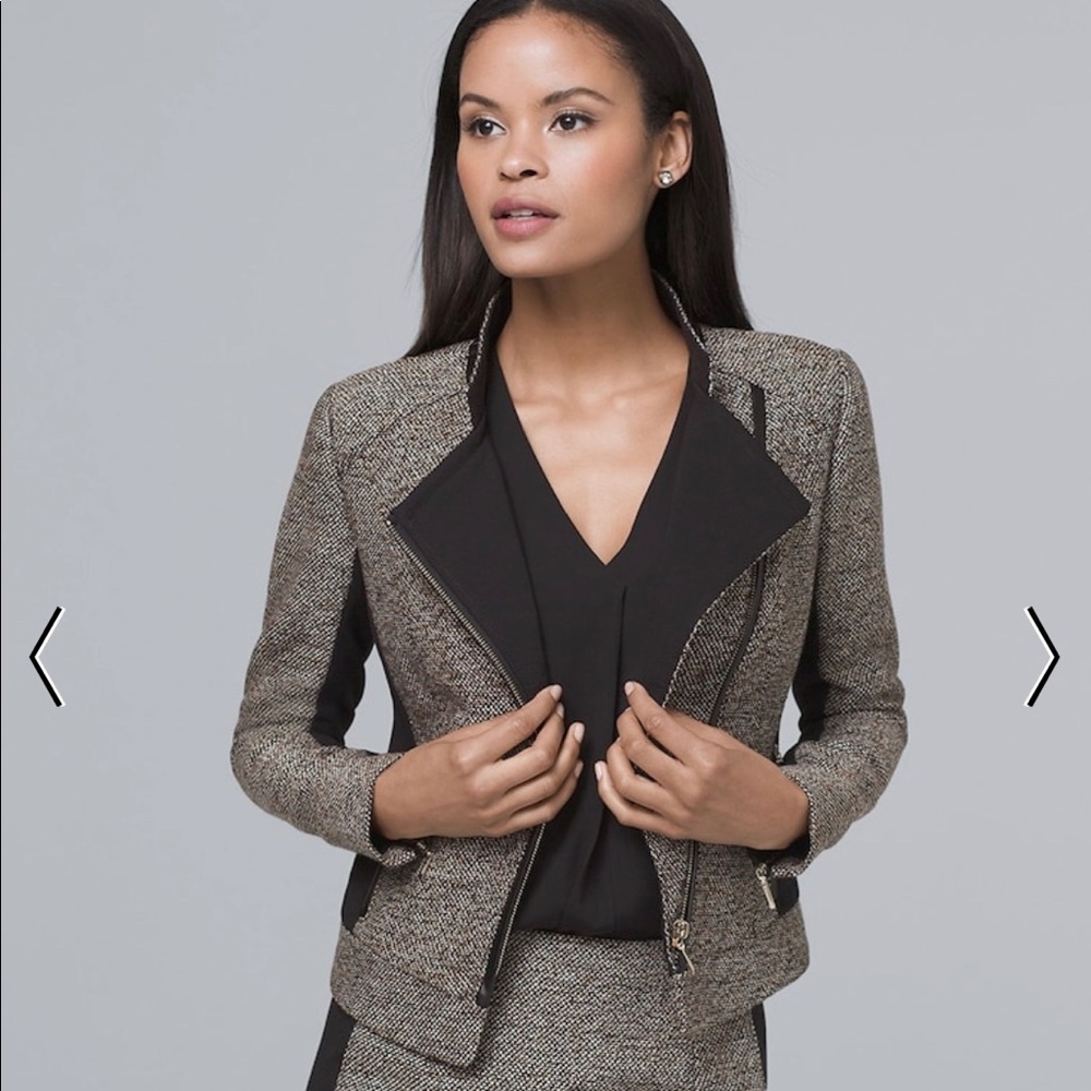 COPY - FAUX LEATHER-TRIM TWEED MOTO JACKET